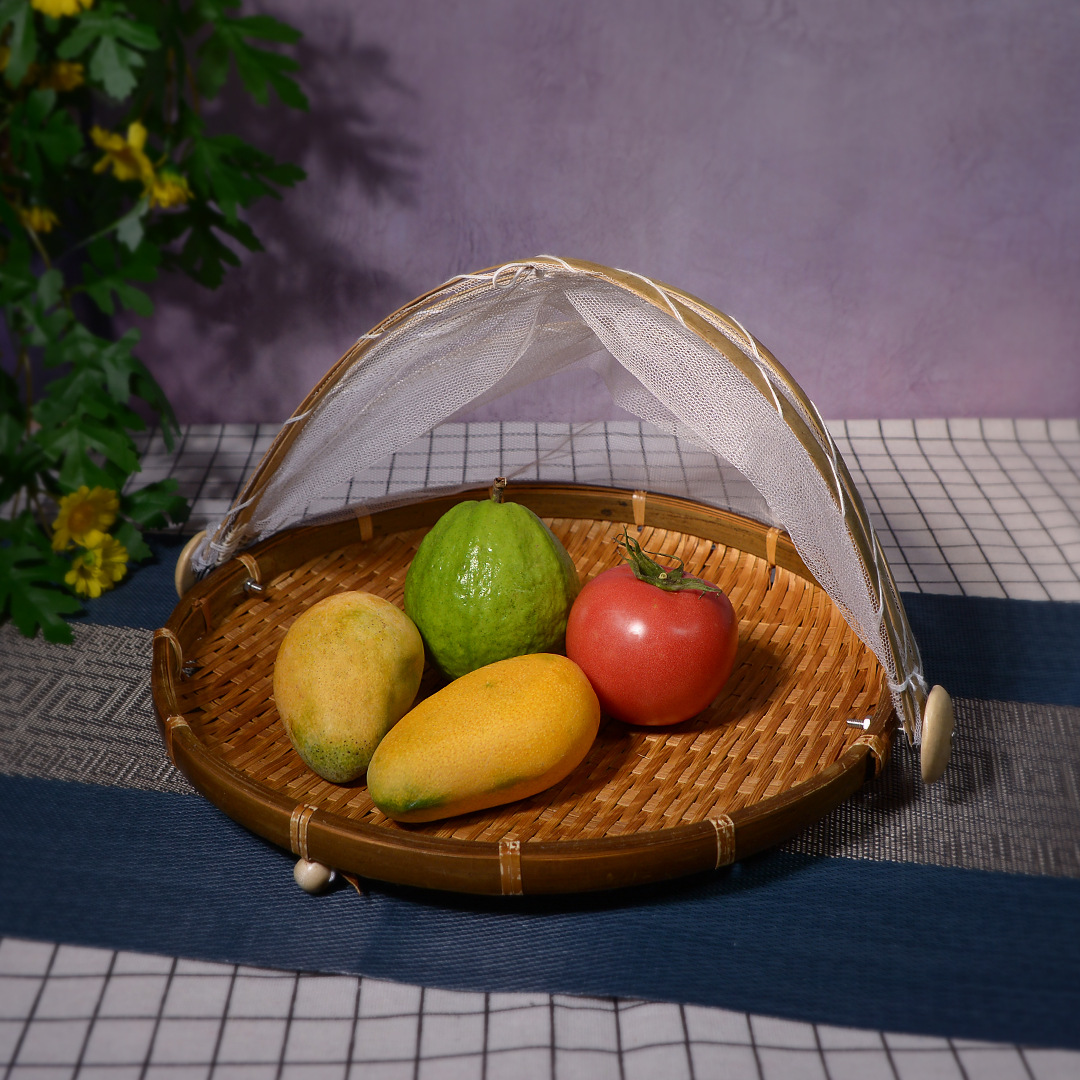 竹编制品筛子晾晒簸箕苍蝇带网罩