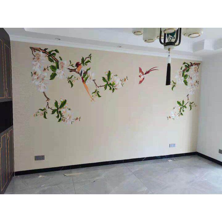 独秀刺绣壁布玉兰独绣背景墙新中式卧室客厅床头花鸟墙布厂家直销