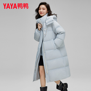 过膝连帽时尚 鸭鸭冬季 长款 新款 宽松休闲保暖鸭绒外套 羽绒服女款