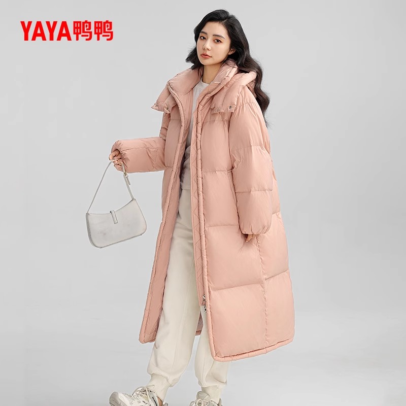鸭鸭羽绒服女款加厚长款连帽外套