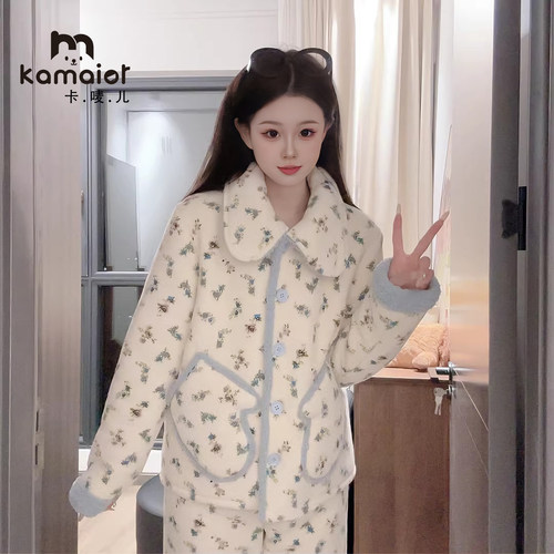 卡唛儿法兰绒冬季睡衣加厚家居服