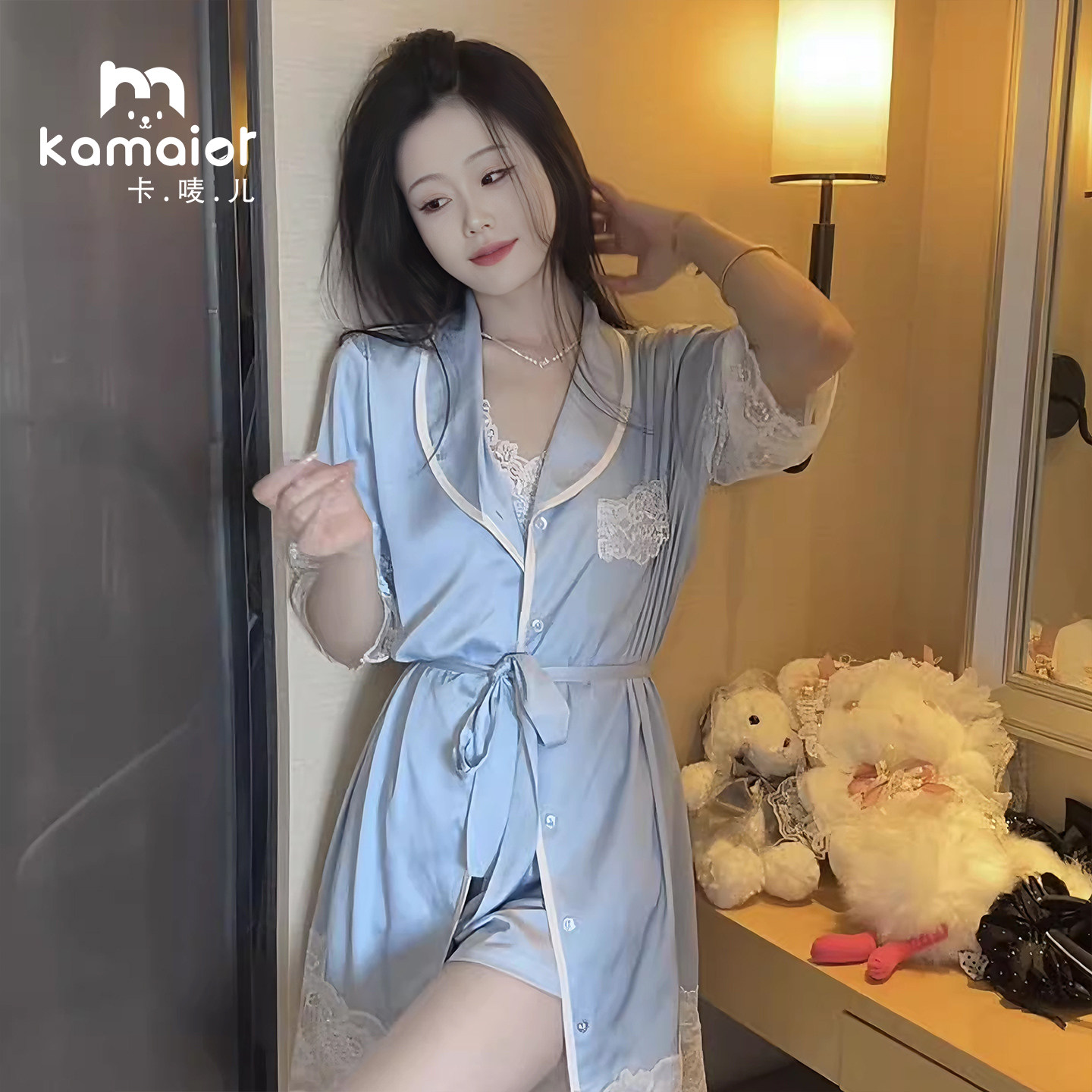 卡唛儿冰丝纯欲夏季睡裙套装性感