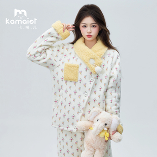 珊瑚绒睡衣女2026冬季加绒加厚气质温柔碎花亲肤家居服套装外穿