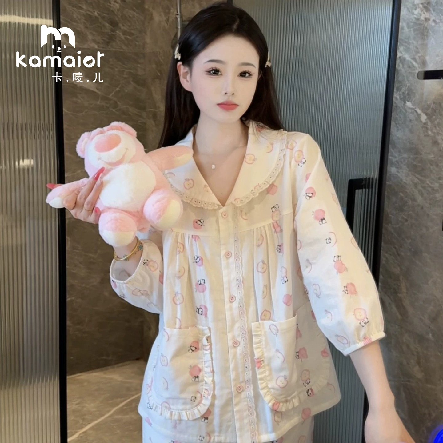 夏季2026新款甜美减龄蕾丝纯棉睡衣女家居服亲肤透气学院显瘦外穿