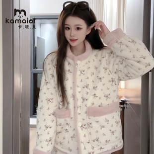 睡衣女法兰绒2026冬季新款加厚甜美可爱加绒保暖套装可外穿家居服