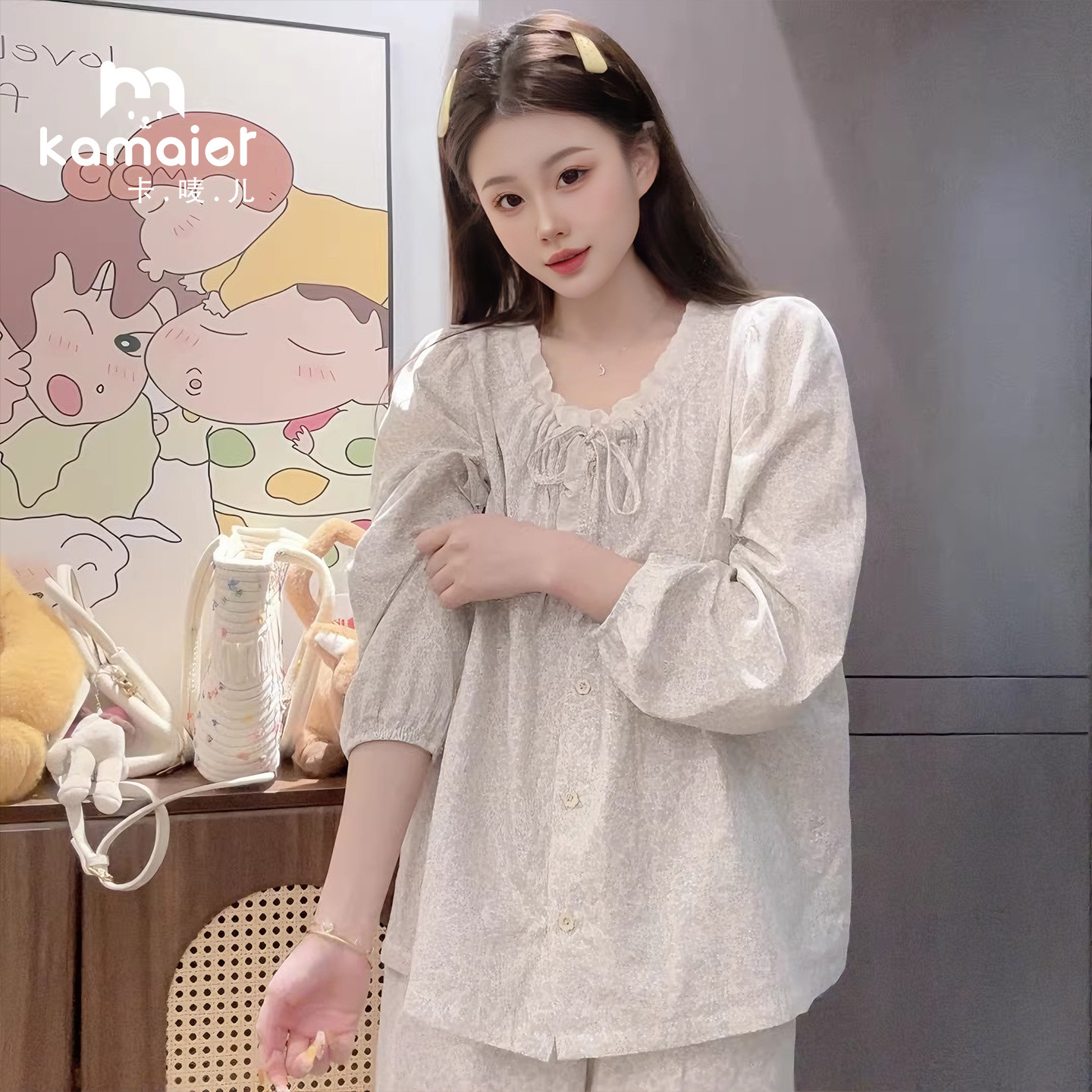 卡唛儿女纯棉睡衣春季家居服外穿
