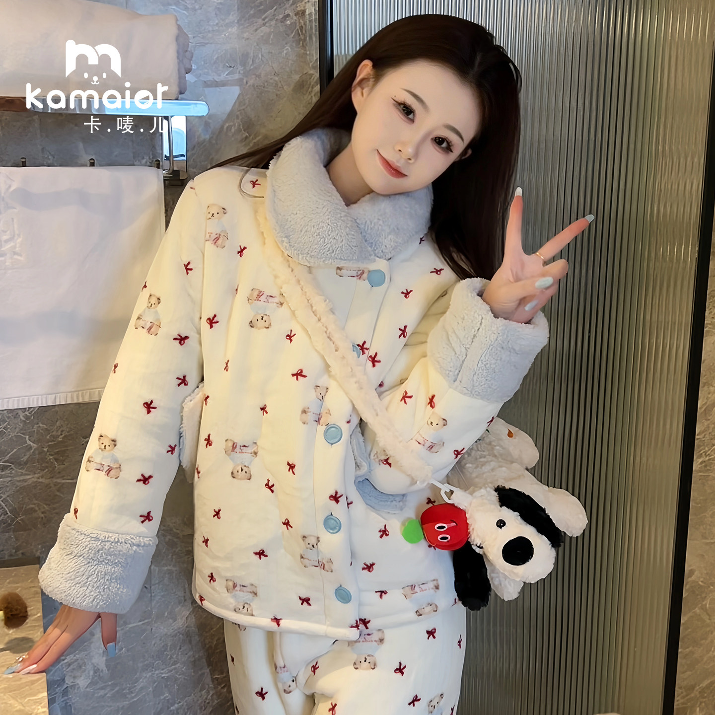 法兰绒睡衣女2026冬季新款加绒加厚可爱保暖甜美家居服外穿休闲