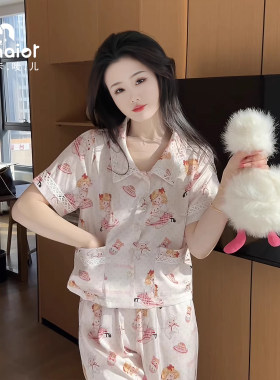 卡唛儿女冰丝睡衣夏季家居服外穿