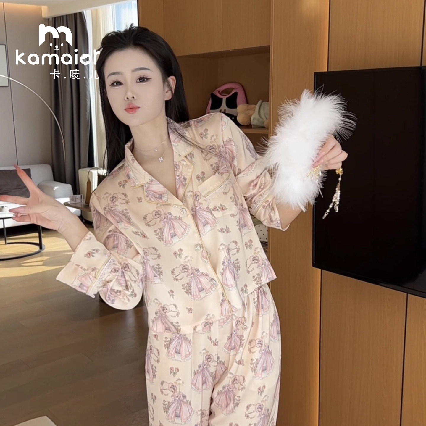 卡唛儿女睡衣长袖2026春新款短款