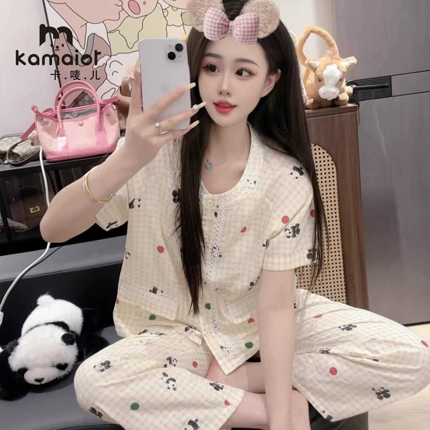 卡唛儿女纯棉睡衣套装外穿可爱