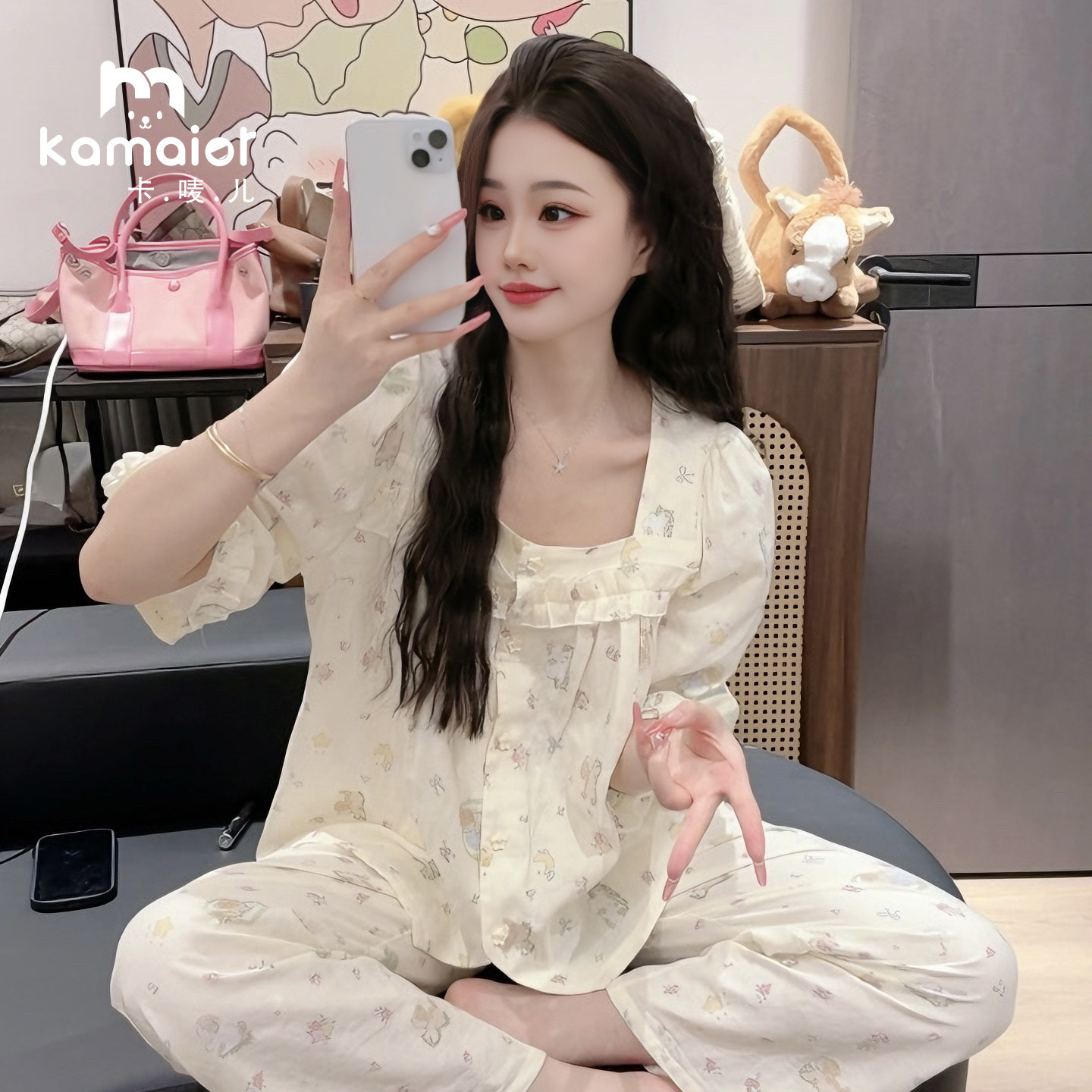 纯棉睡衣女2026夏季可爱方领碎花减龄甜美韩版外穿家居服套装显瘦