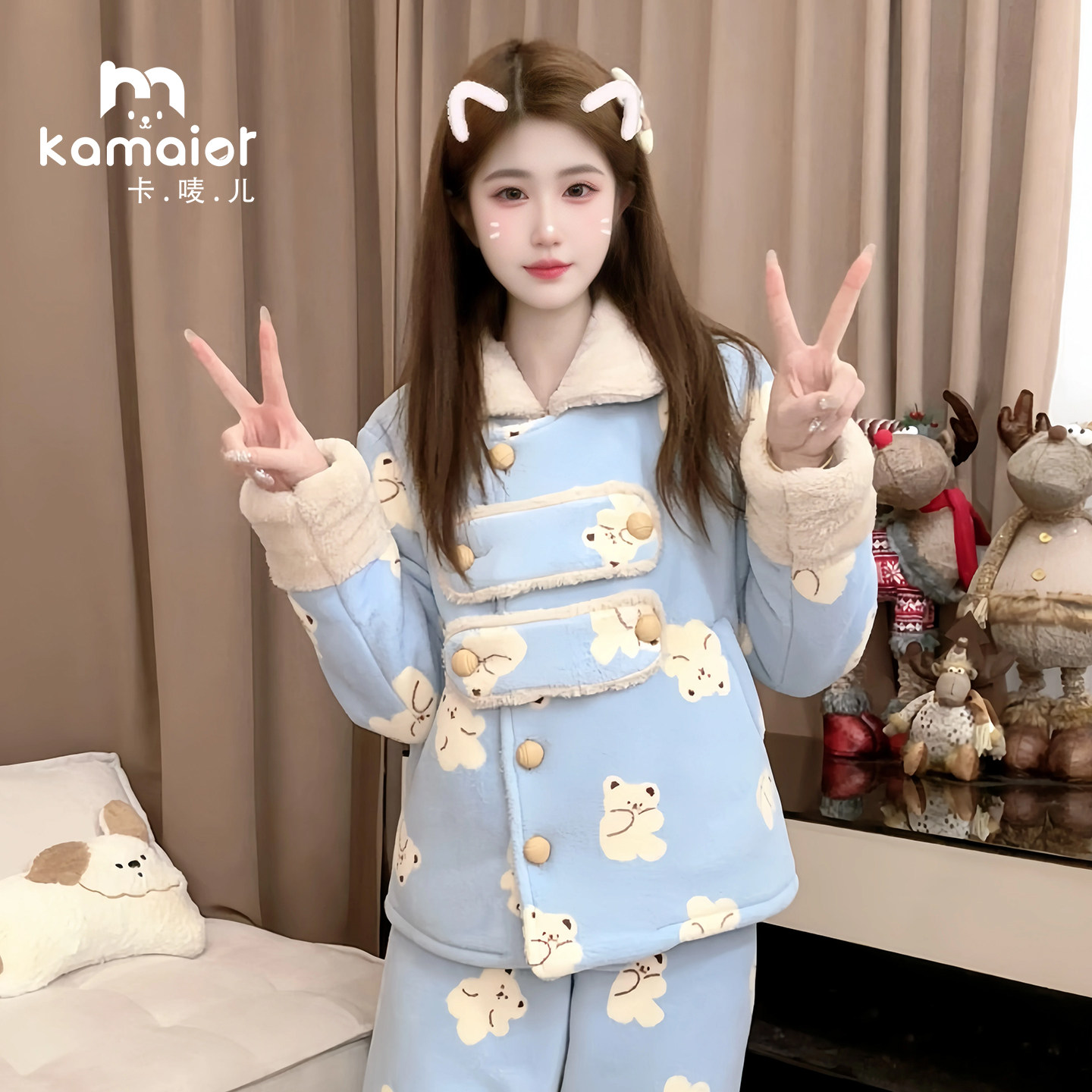 法兰绒睡衣女家居服冬季2026新款气质优雅加厚显瘦套装柔软可外穿