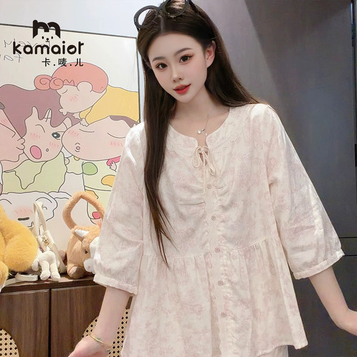 卡唛儿睡衣女纯棉夏季家居套装