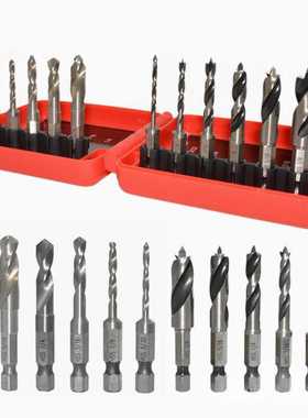 12件套英制高速钢六角柄三尖木工钻 整体六角柄麻花钻 红色塑盒装