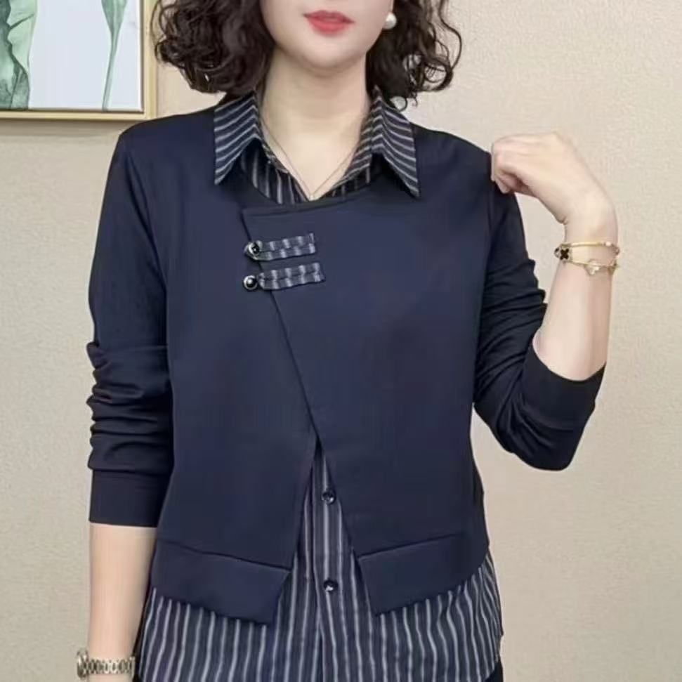 中年妈妈设计感宽松假两件上衣
