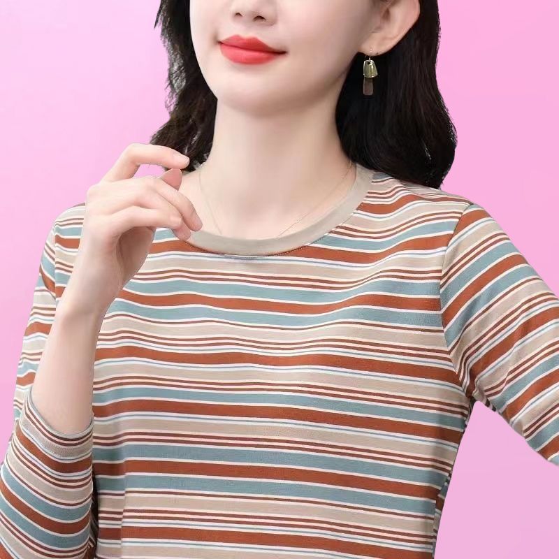 上衣大码圆领显瘦洋气长袖T恤女