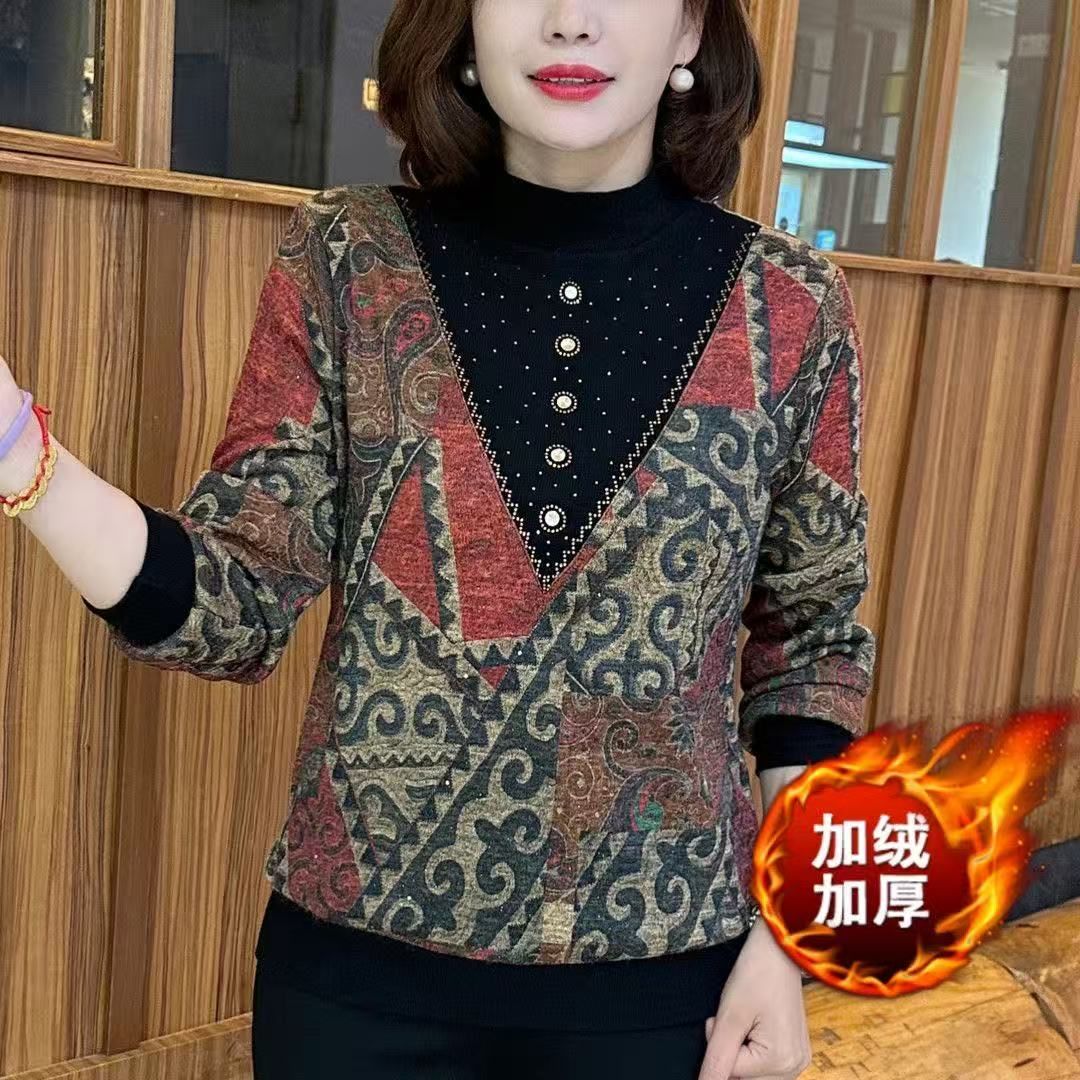 打底衫中年妈妈装内搭加绒上衣女