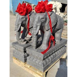石雕大象一对天然青石汉白玉晚霞红酒店别墅庭院门口石像寓意美好