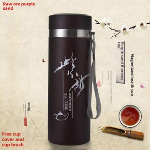 新紫色粘土衬里保温杯紫色粘土衬里磁化杯健康杯绳和茶过滤器便携