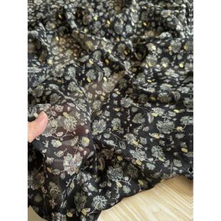 深色绿花 雪纺纱布料 2米 烫金 1782面料 宽1.45米左右