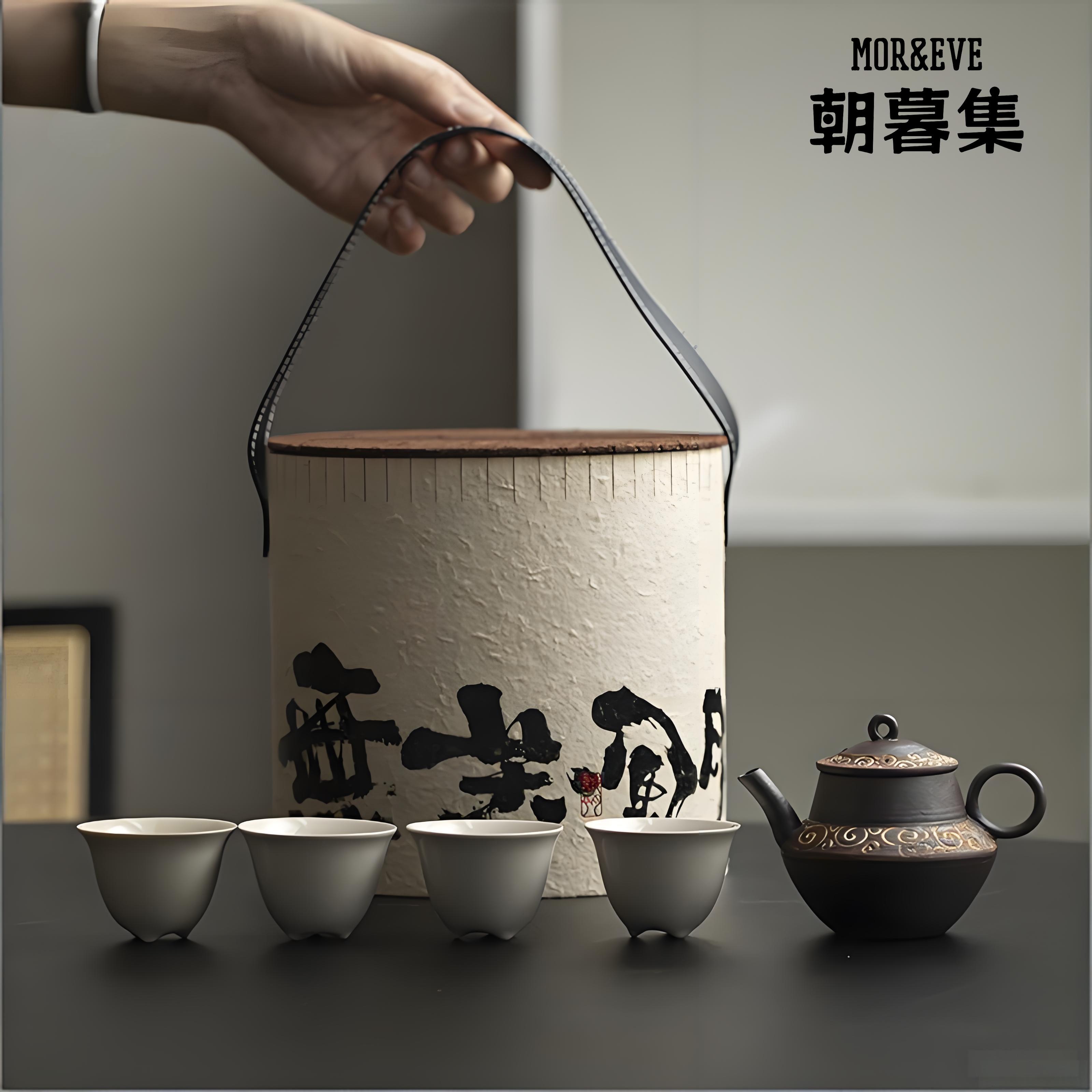 朝暮集 茶具套装围炉煮茶老岩泥茶壶一壶四杯家用伴手礼茶具套组