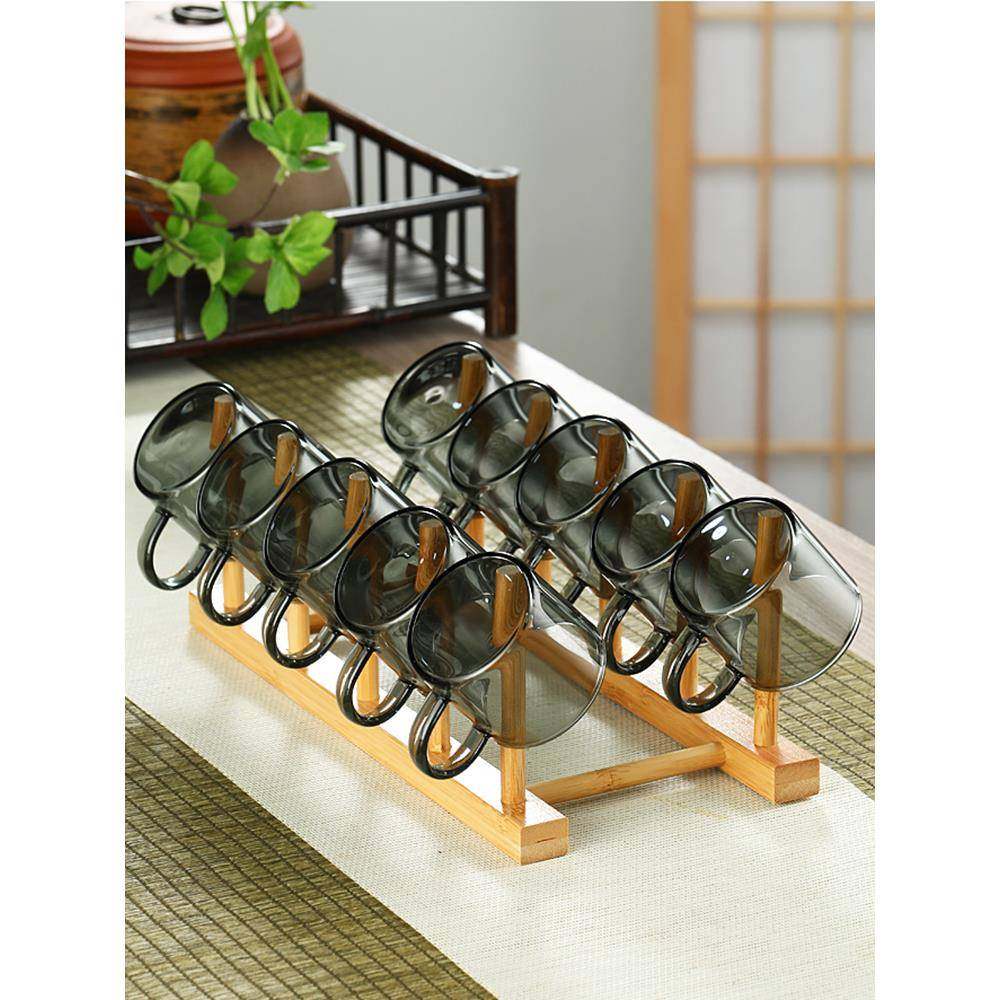 烟灰色玻璃茶杯带把加厚耐高温品茗杯白酒二两杯功夫茶杯茶壶套装