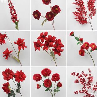 新品 路引插花背景橱窗花艺 10枝装 红色系花材婚庆花婚礼堂软装