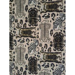 黑金山虎兽提花雪尼尔高端软包餐椅靠背沙发布抱枕靠垫面料中古风