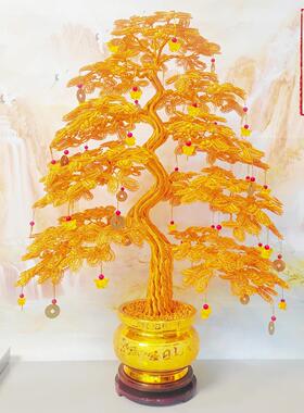 高档工艺礼品摆饰发财树摆件手工编织乔迁新居开 业礼物摇钱树家