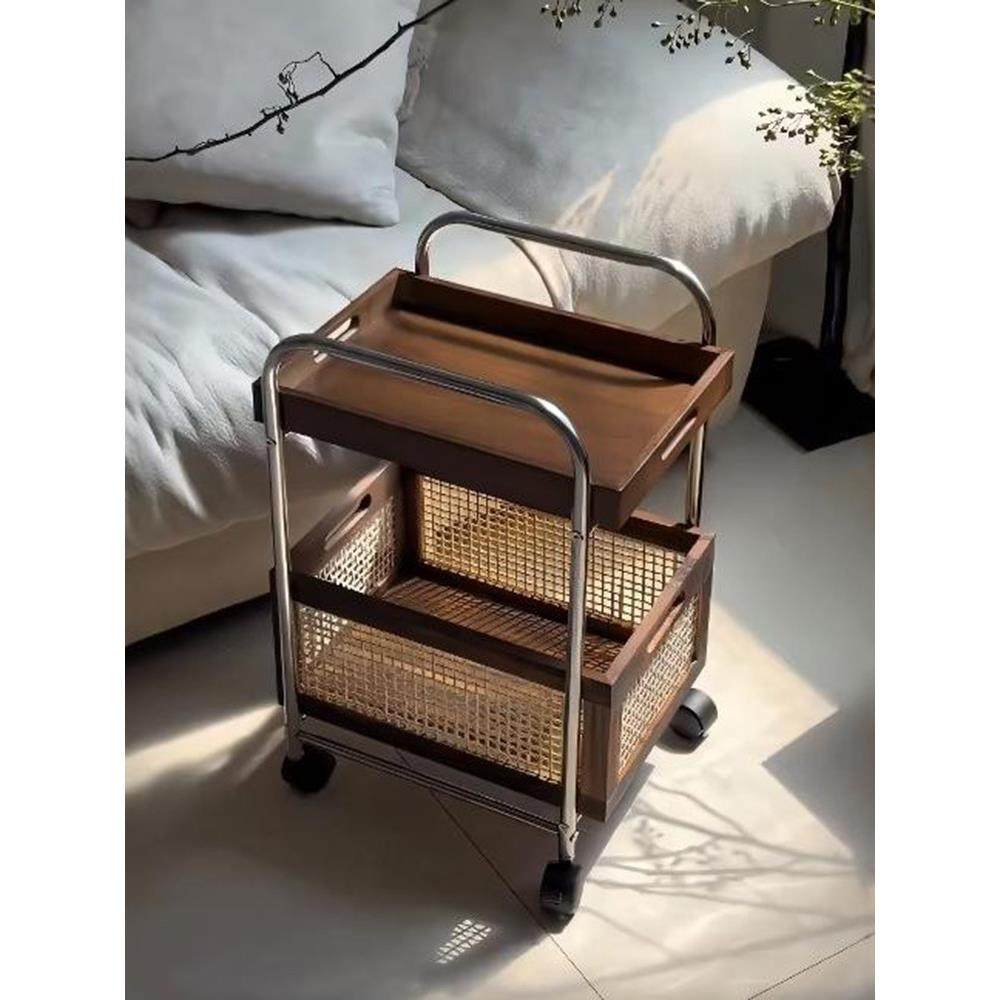 中古小推车可移动边几零食置物架带轮茶几复古藤编储物收纳架实木,住宅家具,移动边几/推车,淘宝优惠券,粉丝福利购,淘宝优惠卷