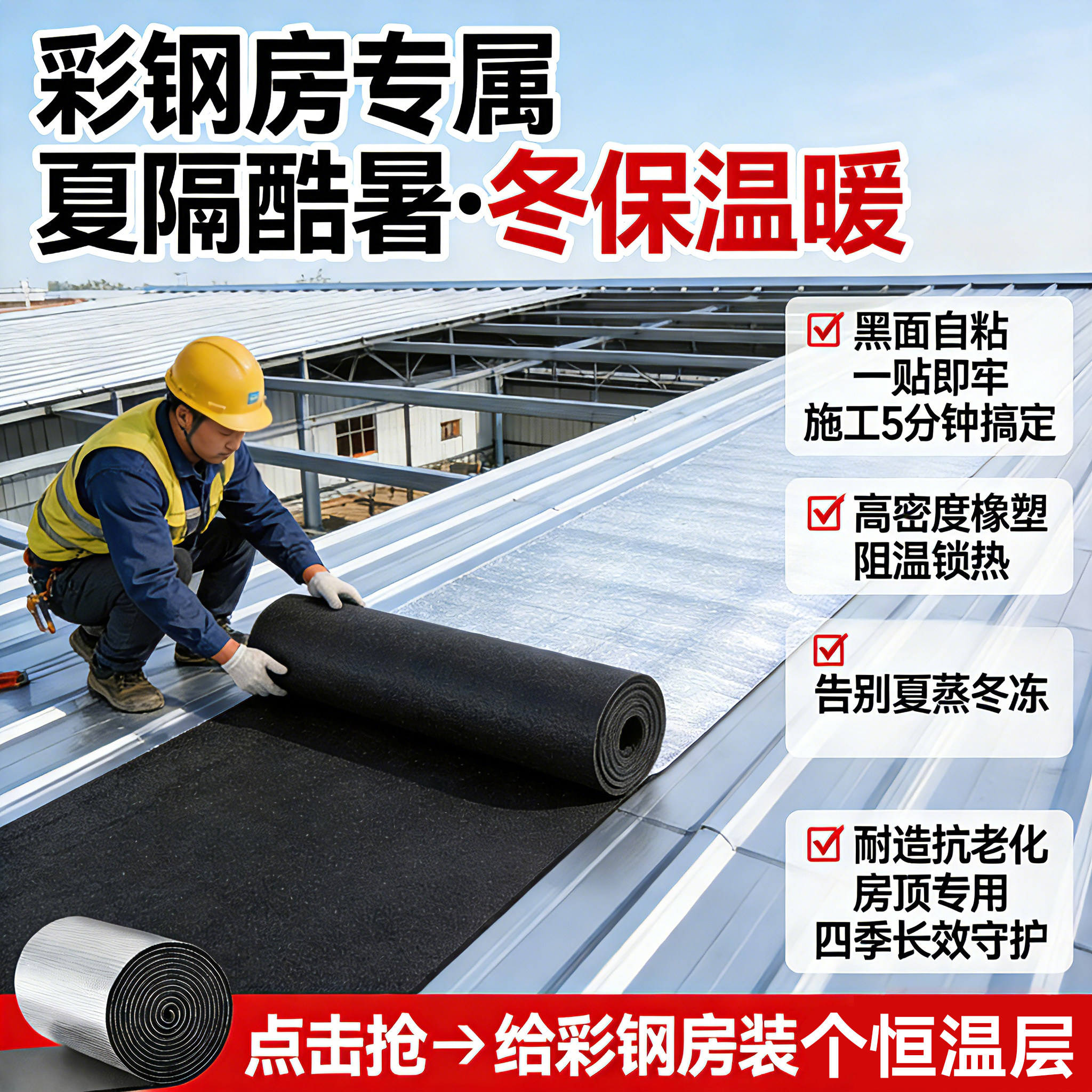 隔热棉耐高温阳光房顶棚隔热板自粘保温棉屋顶隔热材料防晒隔热膜