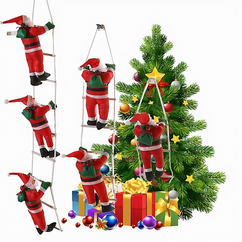 跨境静止爬绳圣诞老人挂件填充