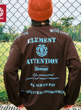 美国ELEMENT滑板&「四元素」长袖T恤男宽松街头风印花重磅上衣潮