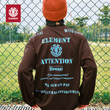 美国ELEMENT滑板&「四元素」长袖T恤男宽松街头风印花重磅上衣潮