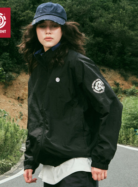 美国ELEMENT滑板立领夹克女秋季黑色刺绣拉链复古运动休闲外套潮