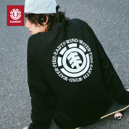 美国ELEMENT滑板长袖T恤男宽松黑色街头logo印花华夫格插肩上衣女