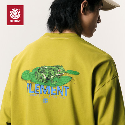美国ELEMENT滑板长袖T恤男黄绿色青蛙印花索罗娜凉感速干运动上衣