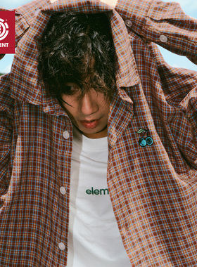 美国ELEMENT滑板长袖衬衫男秋季暗红格纹宽松美式刺绣情侣外套女