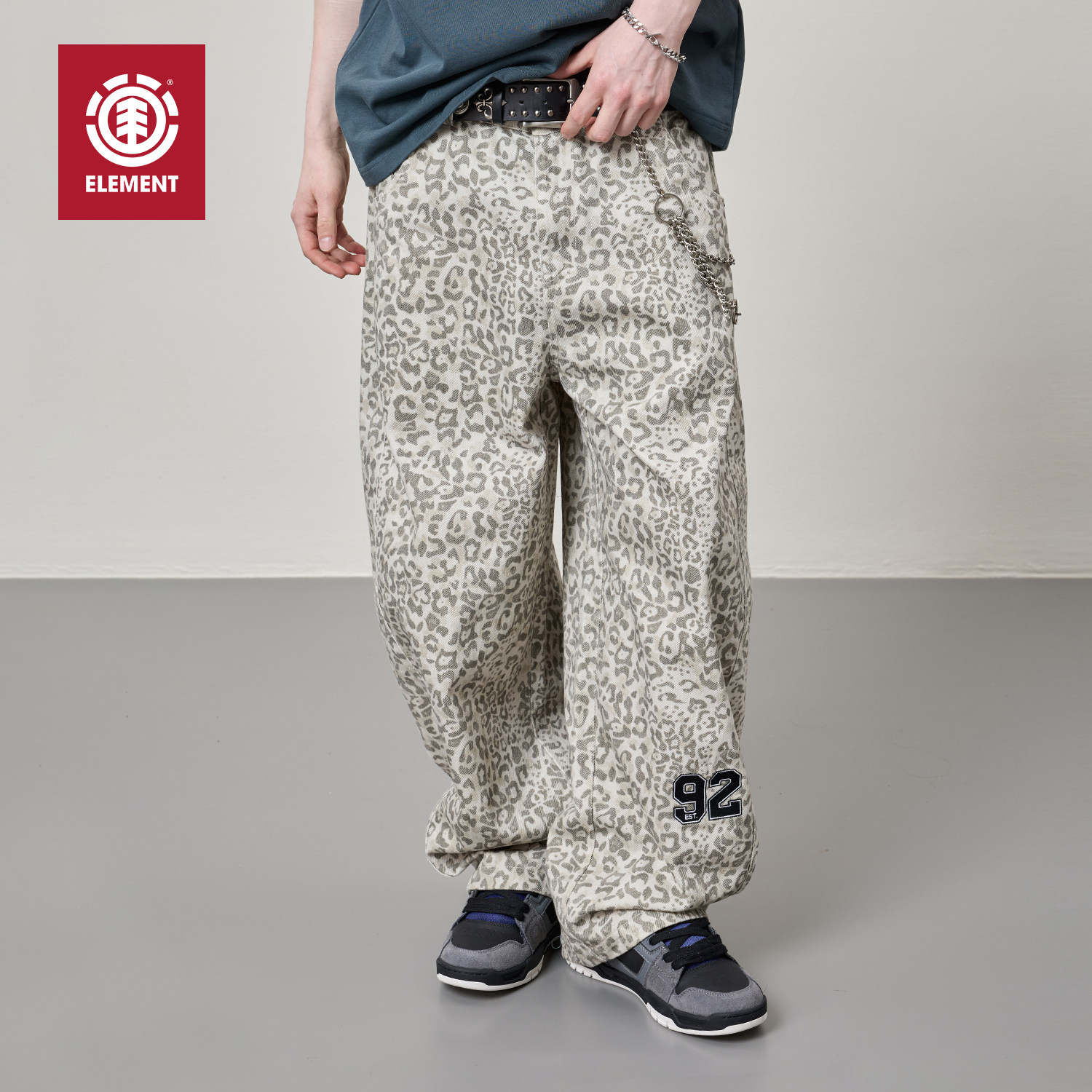 美国ELEMENT滑板休闲裤男宽松复古豹纹满印水洗百搭情侣弯刀裤潮,男装,休闲裤,淘宝优惠券,粉丝福利购,淘宝优惠卷