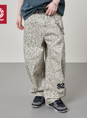 ELEMENT滑板休闲裤男宽松复古豹纹弯刀裤刺绣水洗百搭情侣裤子女