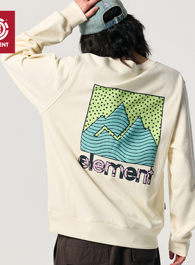 美国ELEMENT滑板圆领卫衣女复古山峰印花重磅内里磨毛正肩外套潮