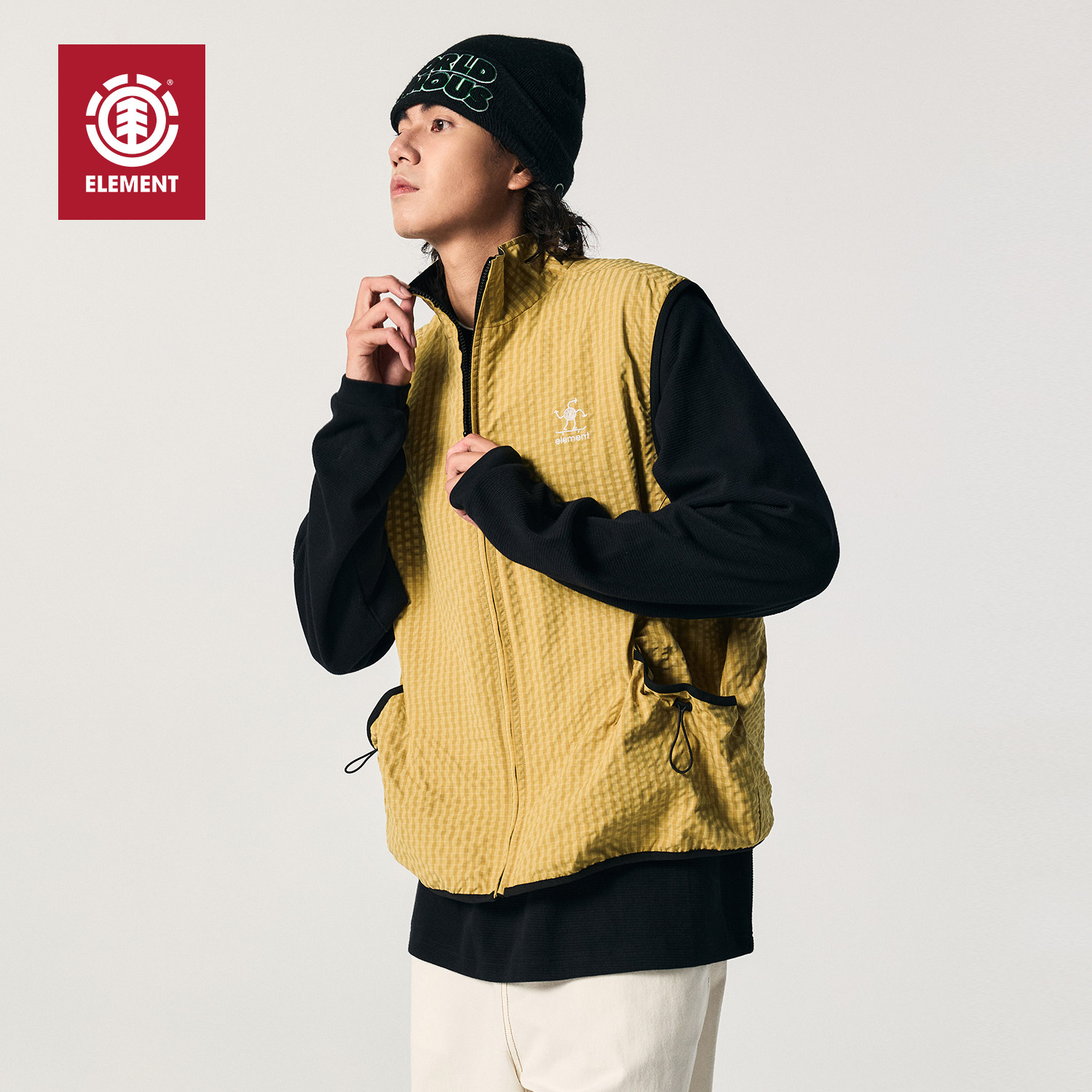 美国ELEMENT滑板马甲男宽松潮流格纹立领双面穿户外休闲百搭外套,男装,常规马甲,淘宝优惠券,粉丝福利购,淘宝优惠卷