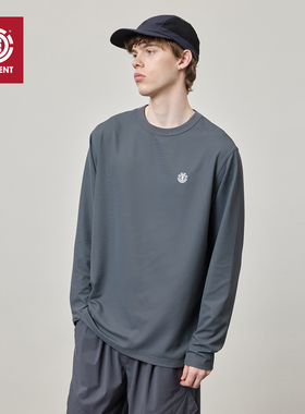 美国ELEMENT滑板长袖T恤男户外运动蓝灰色华夫格印花抑菌凉感上衣