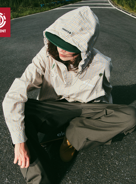 美国ELEMENT滑板长袖衬衫女街头风格纹连帽叶子刺绣百搭休闲外套