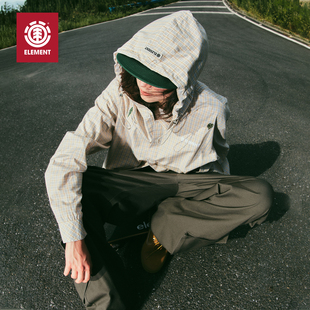 美国ELEMENT滑板长袖衬衫女街头风格纹连帽叶子刺绣百搭休闲外套