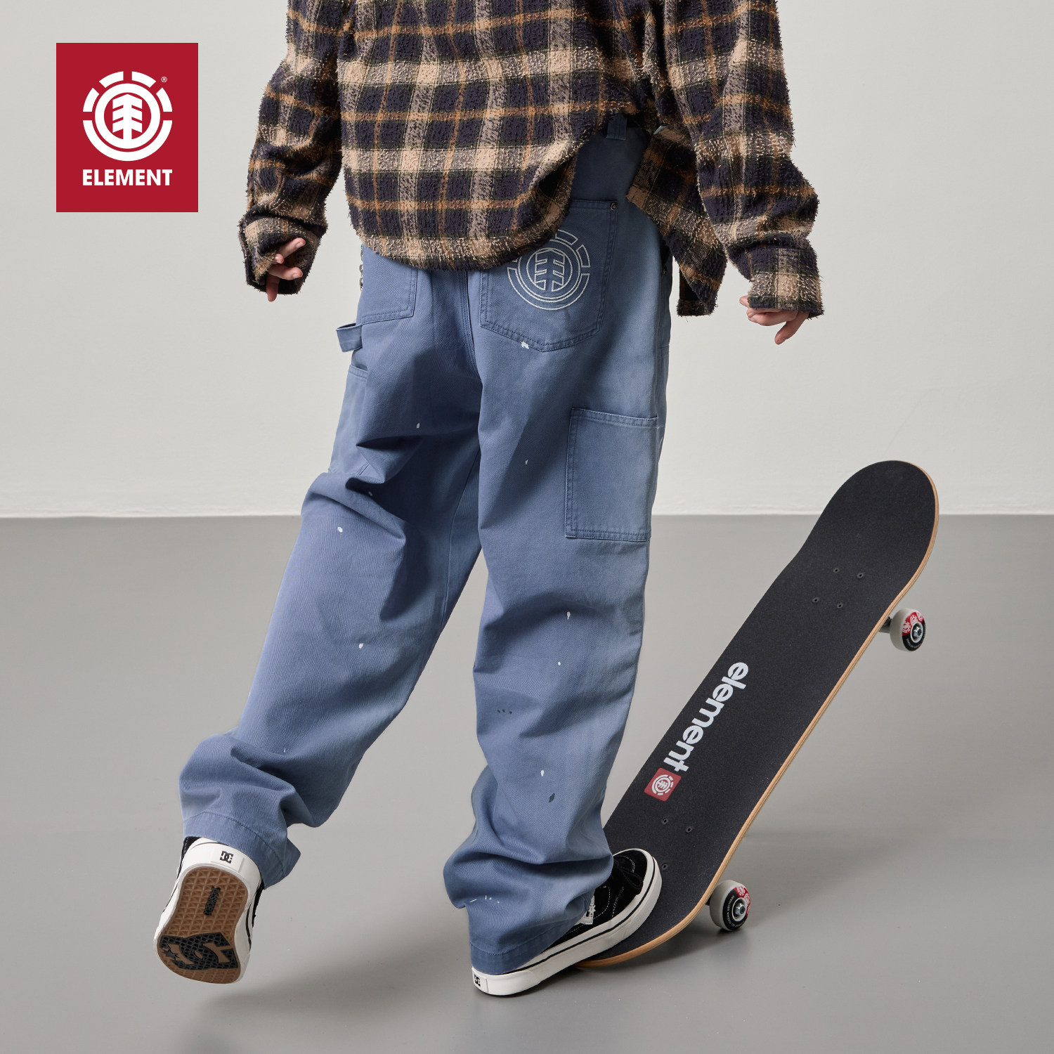 美国ELEMENT滑板法工裤女复古宽松多口袋水洗做旧渐变工装伐木裤