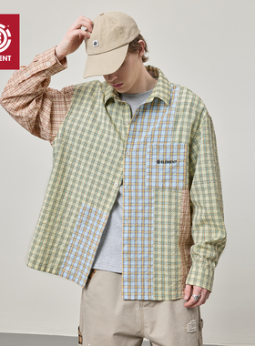 美国ELEMENT滑板长袖衬衫男宽松潮流格纹撞色莱赛尔休闲百搭外套