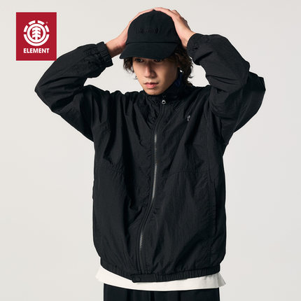 美国ELEMENT滑板立领夹克男黑色复古运动撞色拉链插肩防风外套女