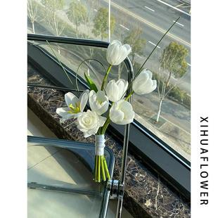 韩式 饰摆设花瓶花束 婚礼新娘仿真郁金香手捧花森系情侣领证跟拍装