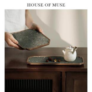 缪斯家 墨影青尘 中式胡桃木茶盘托盘家用覆古干泡台摆件装饰品